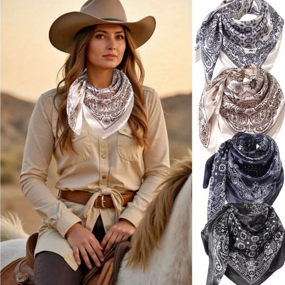 🌵4 Bandana Scarves | Silky Paisley Print | 35” x 35”